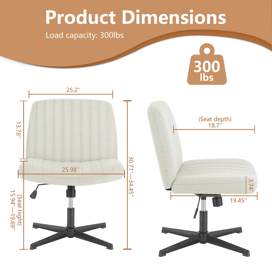 Cross-Legged Swivel Office Chair – Wide Armless Fabric Task Chair