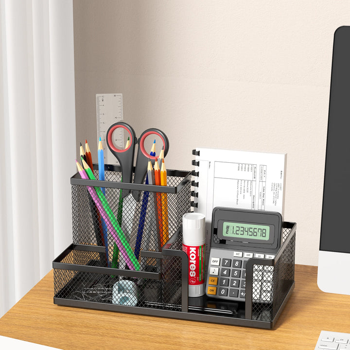 Mesh Desk Organizer | 3-Compartment Pencil Holder & Storage Caddy