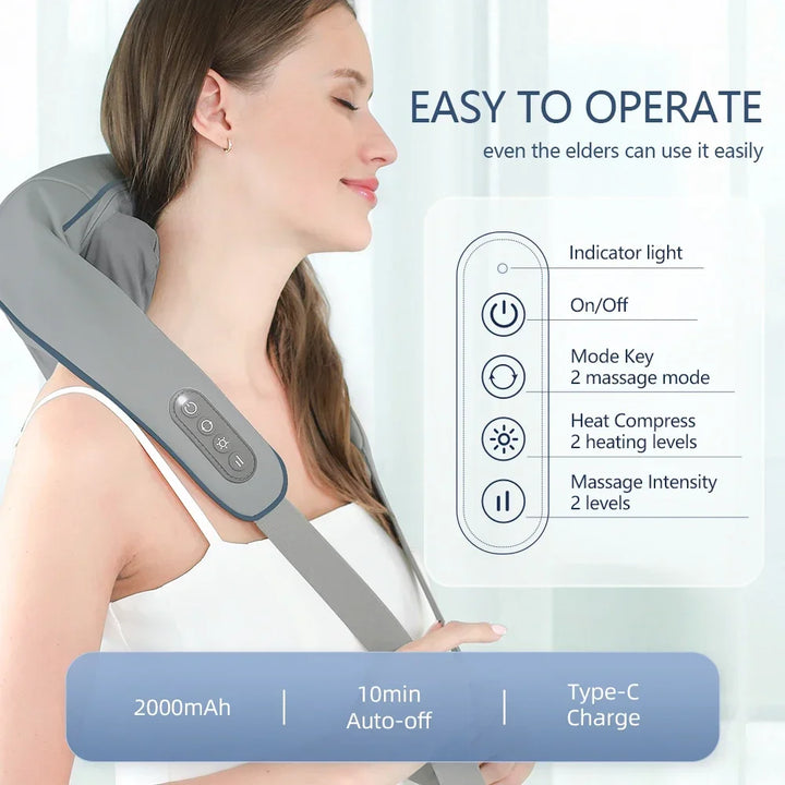 Foreverlily Wireless Neck & Back Massager - Heat + Shiatsu Kneading Shawl