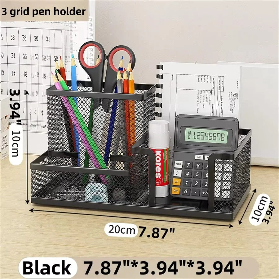 Mesh Desk Organizer | 3-Compartment Pencil Holder & Storage Caddy