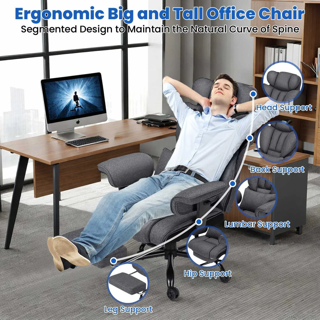 Big & Tall High-Back Executive Office Chair | Breathable Linen + Massage Lumbar Support