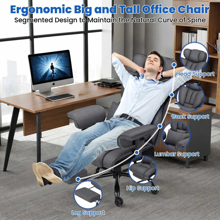 Big & Tall High-Back Executive Office Chair | Breathable Linen + Massage Lumbar Support