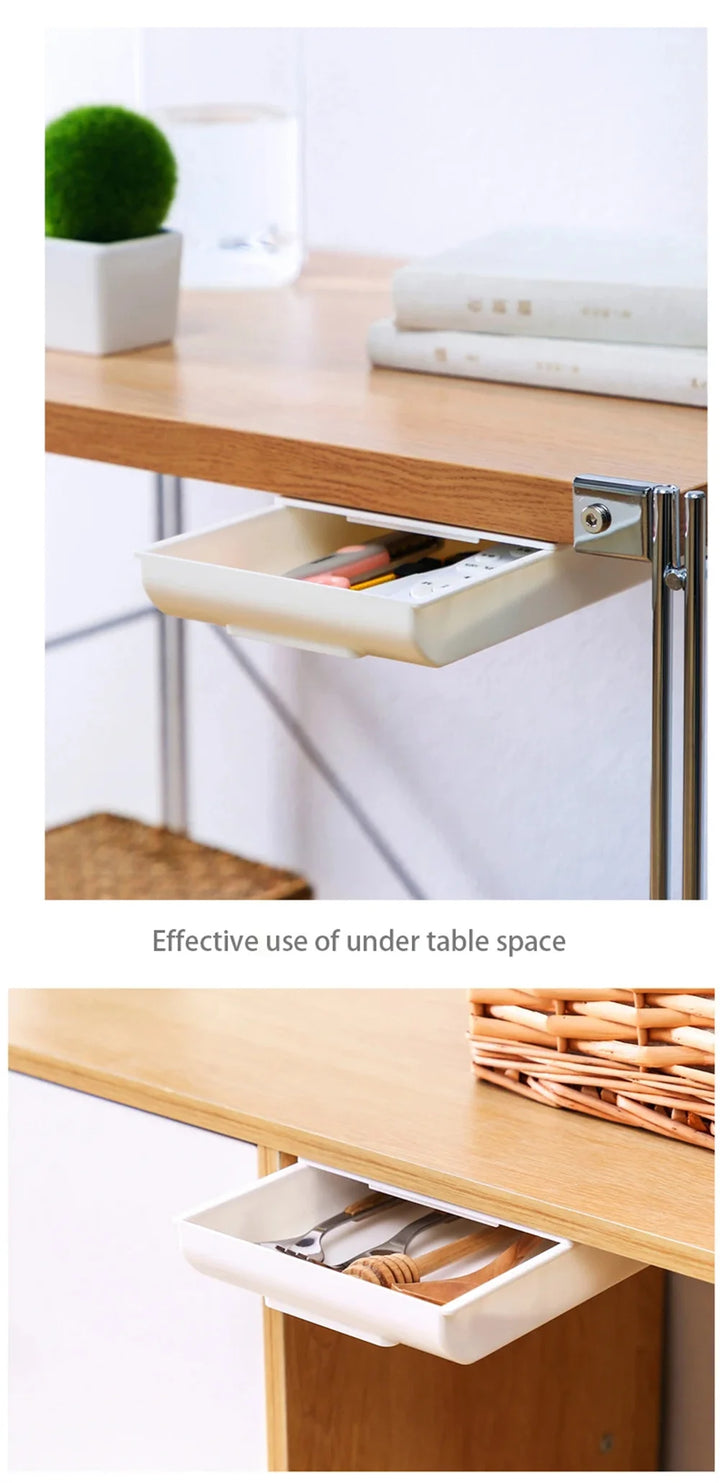 Hidden Desk Drawer Organizer – Self-Adhesive Under-Table Storage Box