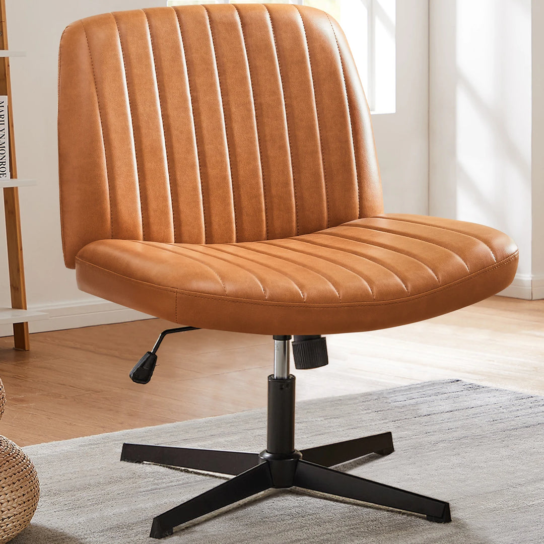 Cross-Legged Swivel Office Chair – Wide Armless Fabric Task Chair