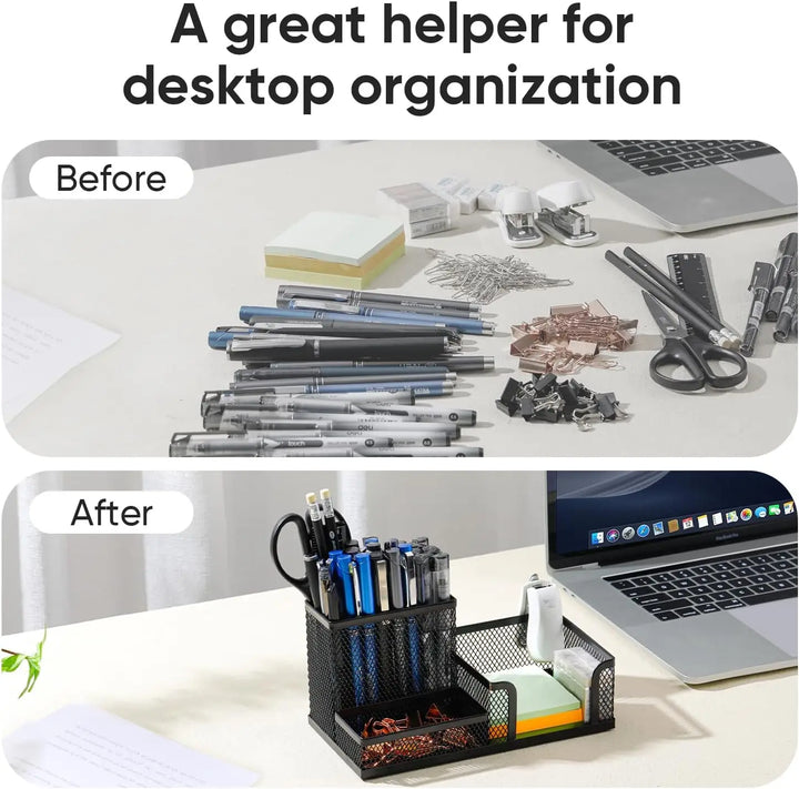 Mesh Desk Organizer | 3-Compartment Pencil Holder & Storage Caddy