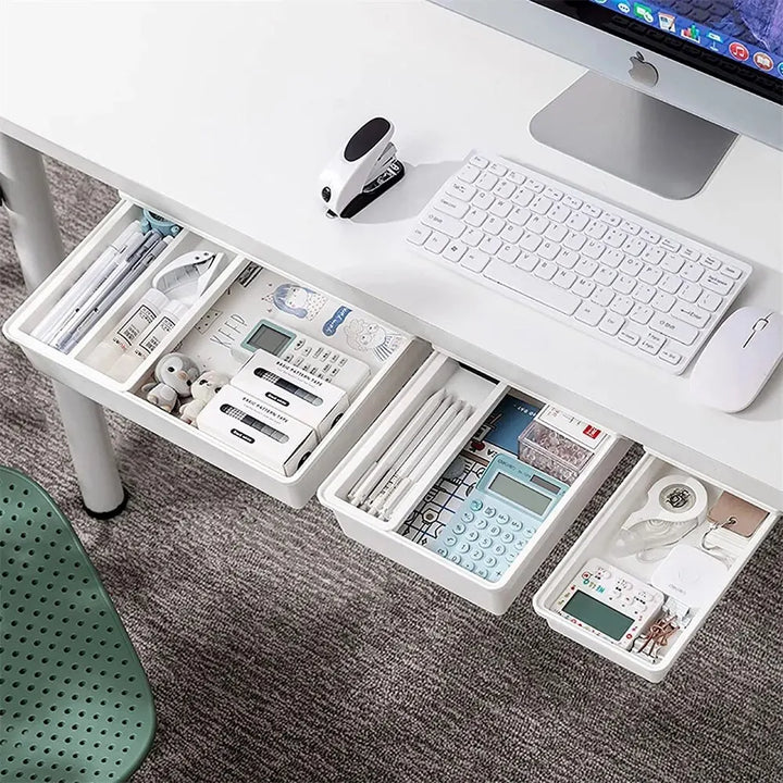 Hidden Desk Drawer Organizer – Self-Adhesive Under-Table Storage Box