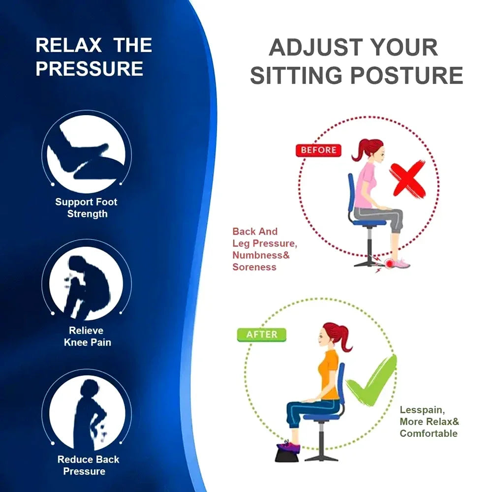 2 Heights Adjustable Foot Rest Under Desk, Soft Memory Foam Footrest Under Desk  for Foot Rest At Work, Home, Airplane, Travel