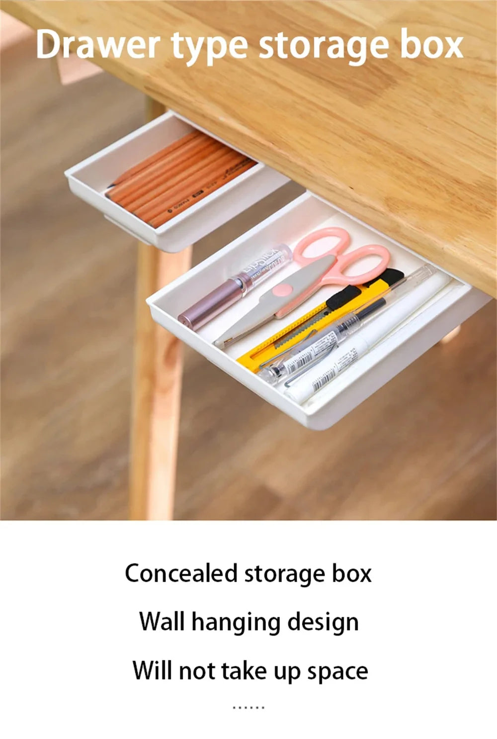 Hidden Desk Drawer Organizer – Self-Adhesive Under-Table Storage Box
