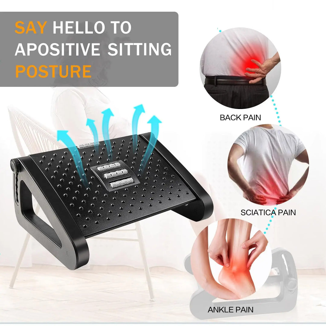 Under-Desk Footrest with Massage Rollers – Ergonomic Leg Support