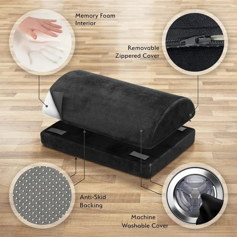 2 Heights Adjustable Foot Rest Under Desk, Soft Memory Foam Footrest Under Desk  for Foot Rest At Work, Home, Airplane, Travel