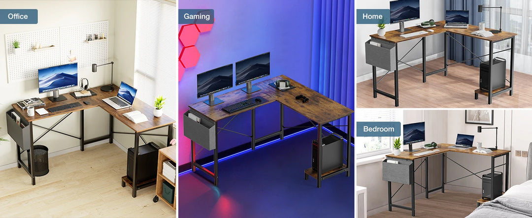 Minimalist 50” L-Shaped Office & Gaming Desk – Space-Saving Corner Workstation with CPU Shelf & Side Organizer