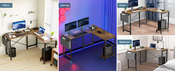Minimalist 50” L-Shaped Office & Gaming Desk – Space-Saving Corner Workstation with CPU Shelf & Side Organizer