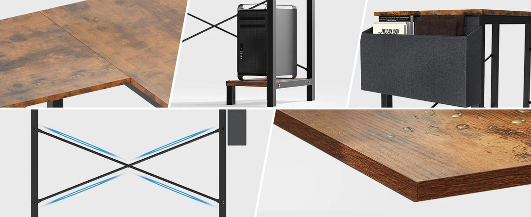 Minimalist 50” L-Shaped Office & Gaming Desk – Space-Saving Corner Workstation with CPU Shelf & Side Organizer