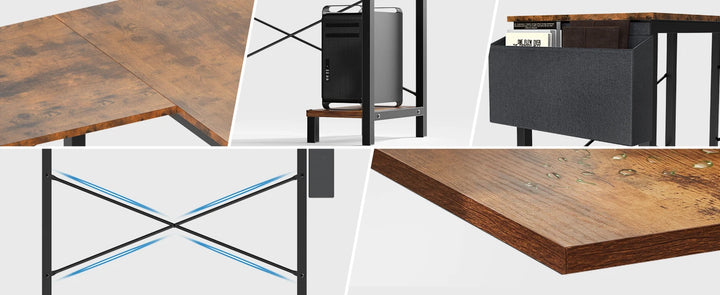Minimalist 50” L-Shaped Office & Gaming Desk – Space-Saving Corner Workstation with CPU Shelf & Side Organizer