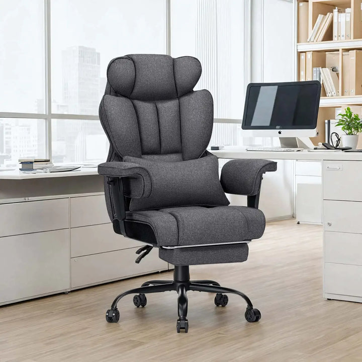 Big & Tall High-Back Executive Office Chair | Breathable Linen + Massage Lumbar Support