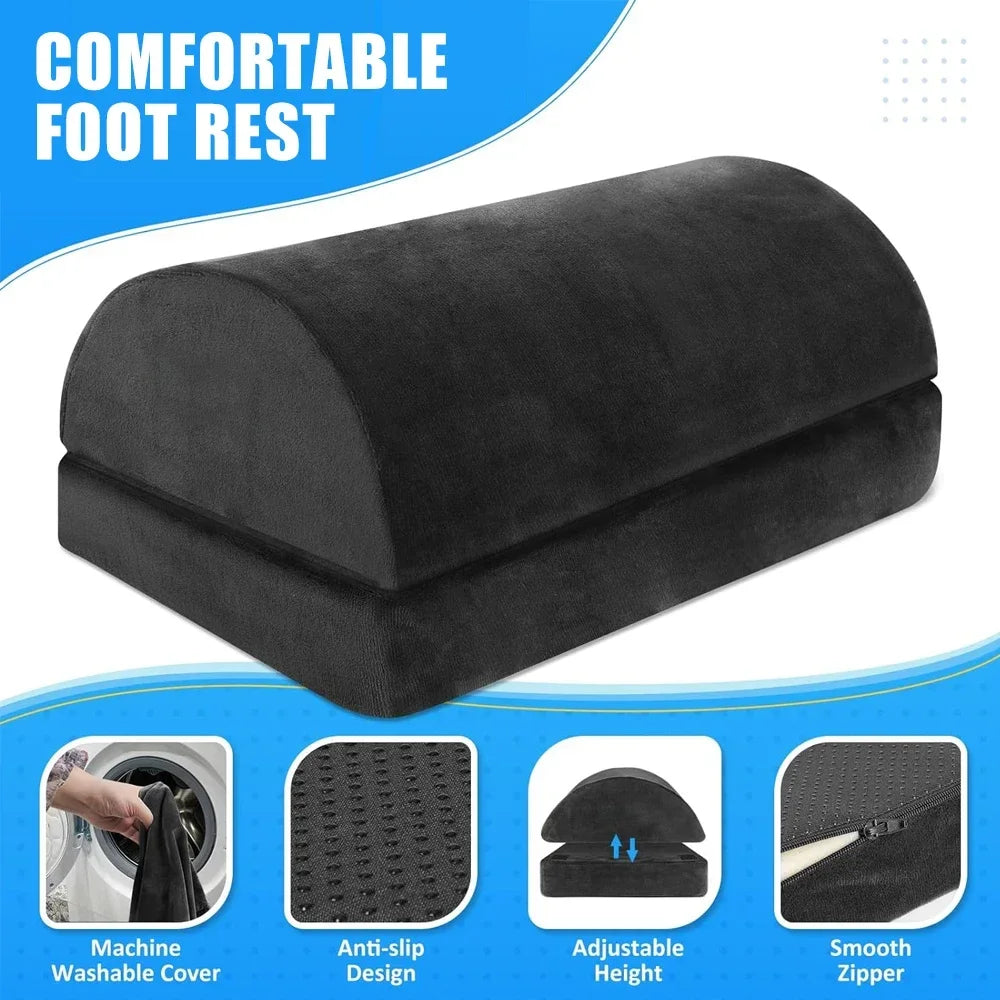 2 Heights Adjustable Foot Rest Under Desk, Soft Memory Foam Footrest Under Desk  for Foot Rest At Work, Home, Airplane, Travel