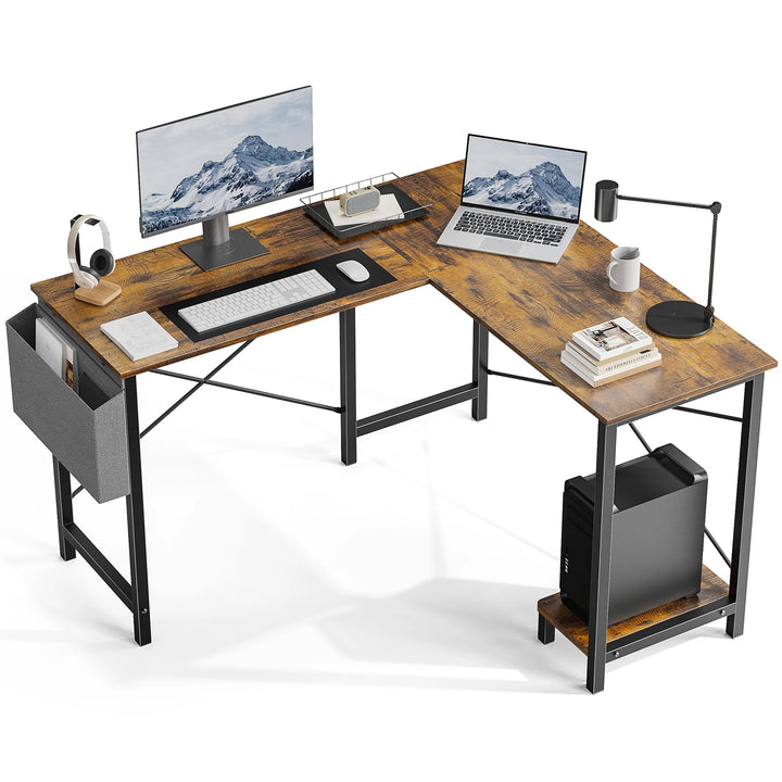 Minimalist 50” L-Shaped Office & Gaming Desk – Space-Saving Corner Workstation with CPU Shelf & Side Organizer