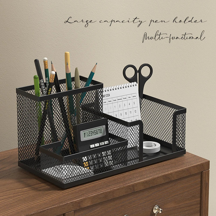 Mesh Desk Organizer | 3-Compartment Pencil Holder & Storage Caddy