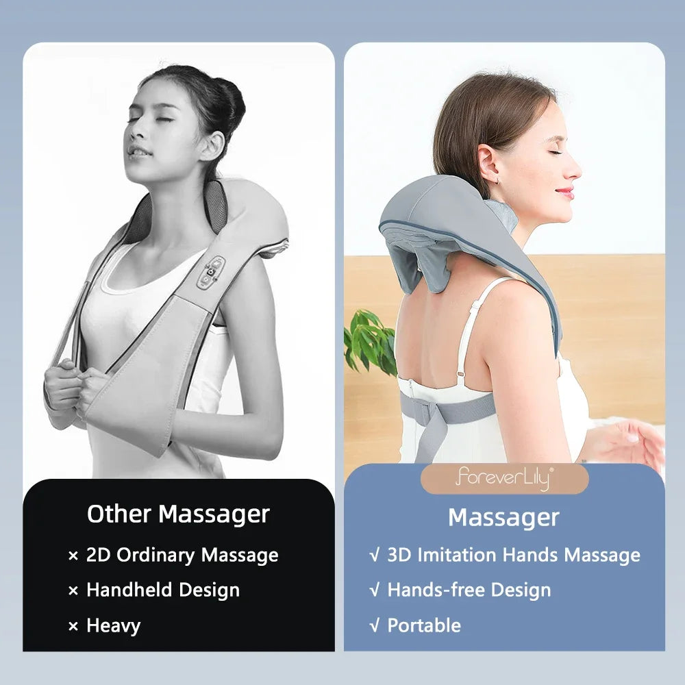 Foreverlily Wireless Neck & Back Massager - Heat + Shiatsu Kneading Shawl