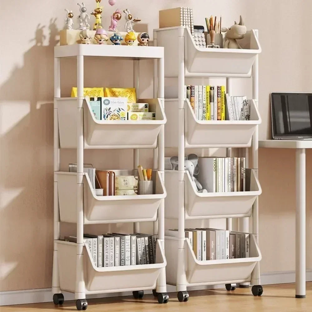 Slim Rolling Storage Rack – Multi-Tier Trolley Bookshelf Organizer