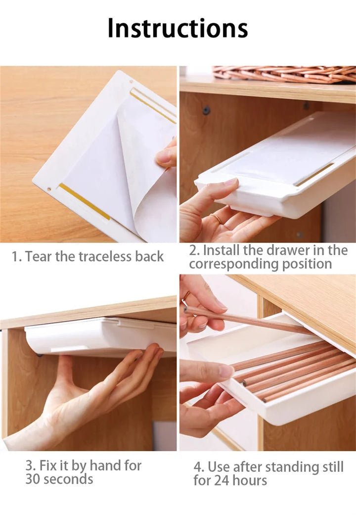 Hidden Desk Drawer Organizer – Self-Adhesive Under-Table Storage Box