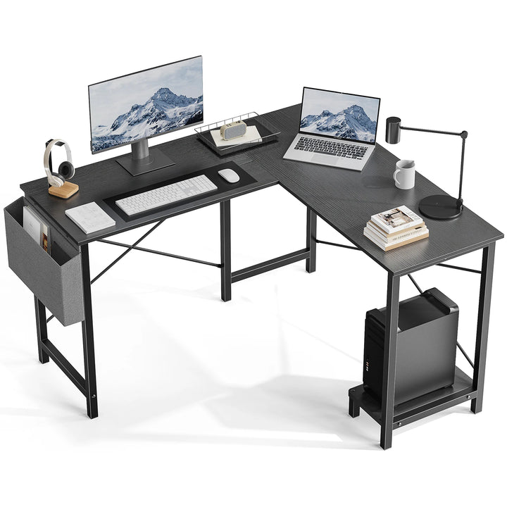 Minimalist 50” L-Shaped Office & Gaming Desk – Space-Saving Corner Workstation with CPU Shelf & Side Organizer