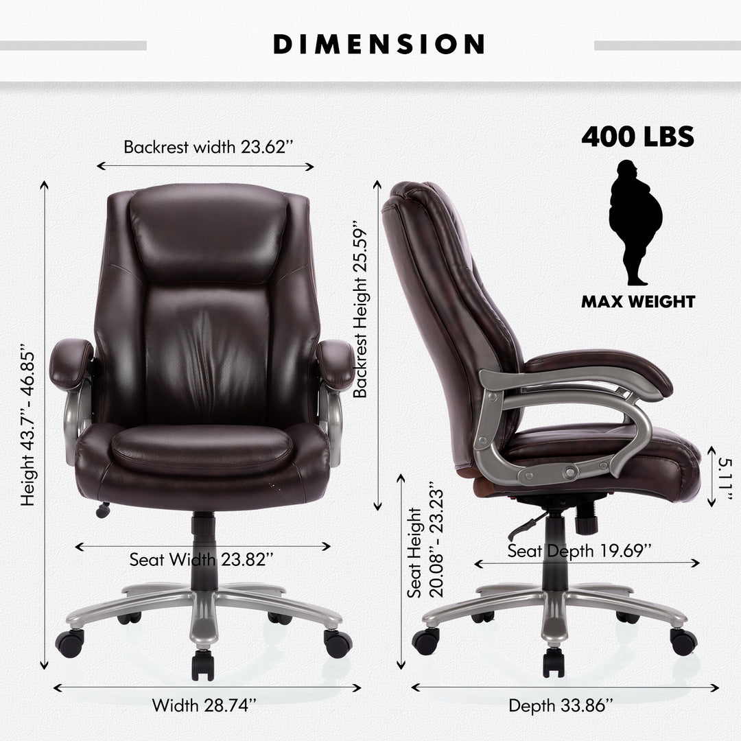 High-Back Leather Computer Office Chair - Ergonomic Big & Tall Executive Chair (400 lb Capacity)